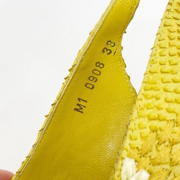 Dior Yellow Python Snakeskin Raffia Embroidered Slingback Platform Heels EU 38 - Picture 9 of 12